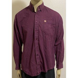Cinch Men's Medium Long Sleeve Button Front Burgundy-Dark Purple Flip Cuff Shirt